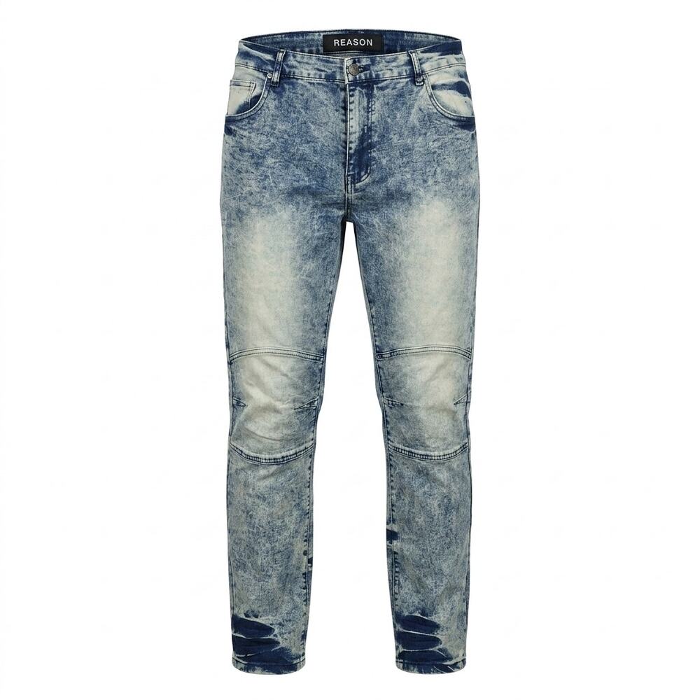 Reason Blue Acid Wash Distressed Stretch Denim Jeans Men Size 44